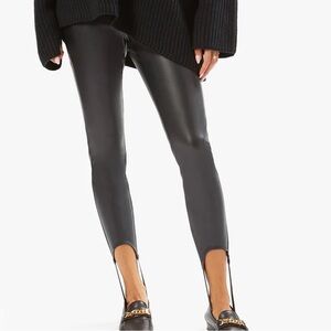 WeWoreWhat Black Faux Leather Stirrup Leggings
